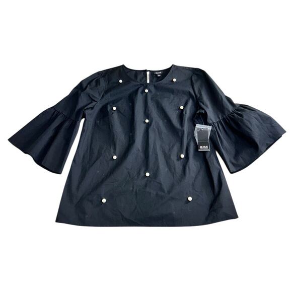 ANA Black Pearl Blouse Sz Large Flounce 3/4 Sleeves Versatile Minimalist Top NEW - Picture 7 of 7